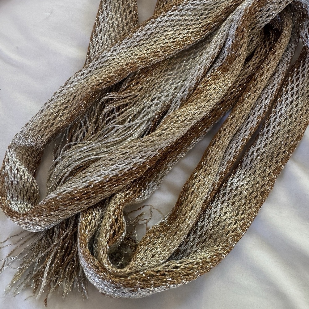 Boho Delicate Bronze Metallic Fishnet Crochet Skinny Scarf Lace Tie Belt Vintage